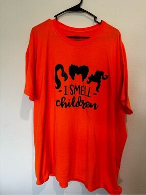Fruit of the Loom Orange Short Sleeve Tee with Black 'I Smell Children' Graphic